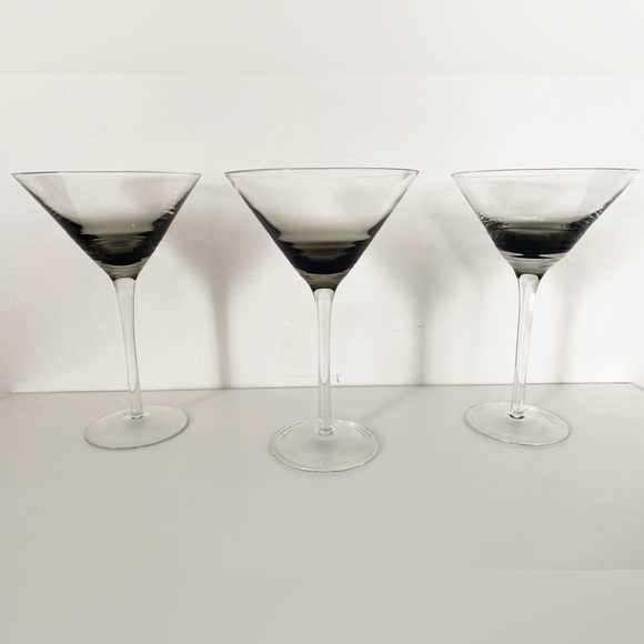 Vintage Smokey Grey Martini Glasses with stem - Set of 3 - Picture 2 of 7